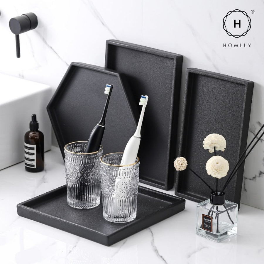Homlly Black Ceramic Organizer Display Serving Tray