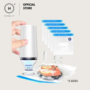 Homlly Reusable Sous Vide Food Vacuum Sealer Ziplock Bags with Portable Manual/Electric Vacuum Sealer Pump