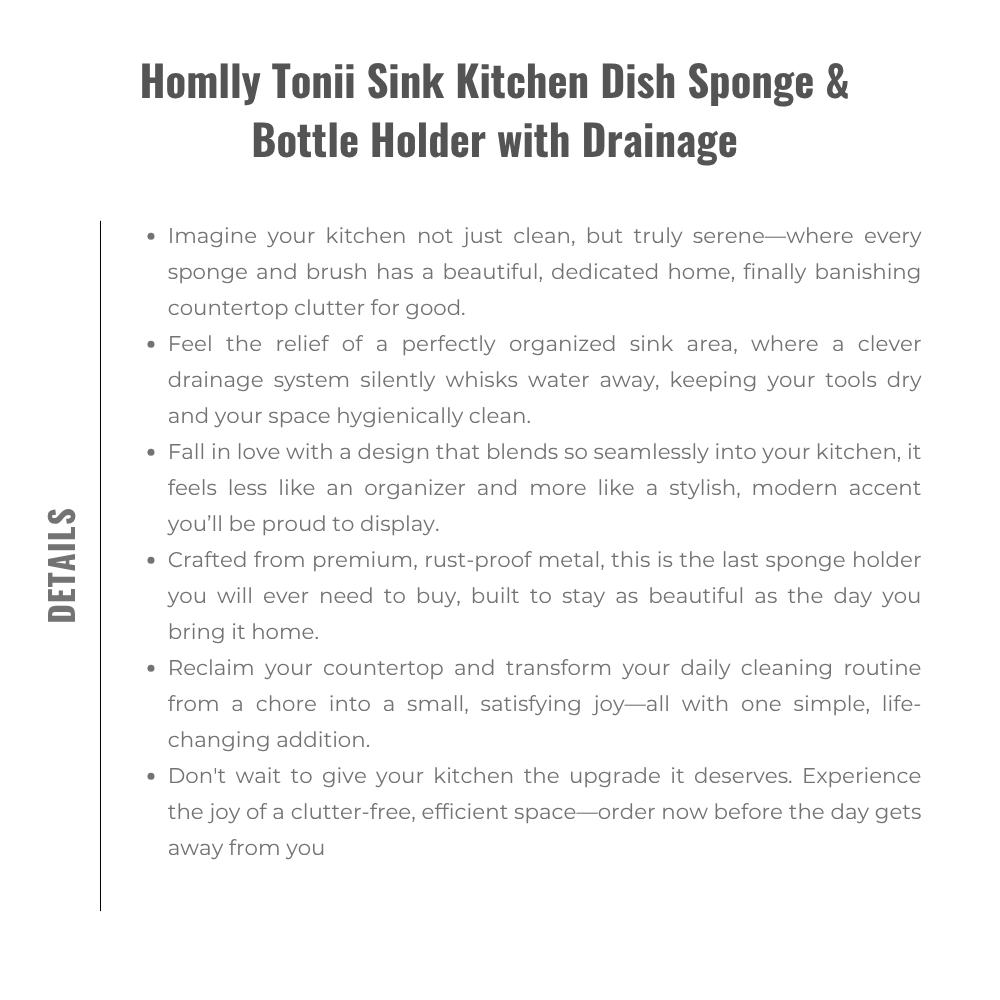 Homlly Tonii Sink Kitchen Sponge & Bottle Holder with Drainage