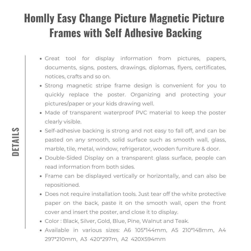 Homlly Easy Change Picture Magnetic Picture Frames with Self Adhesive Backing