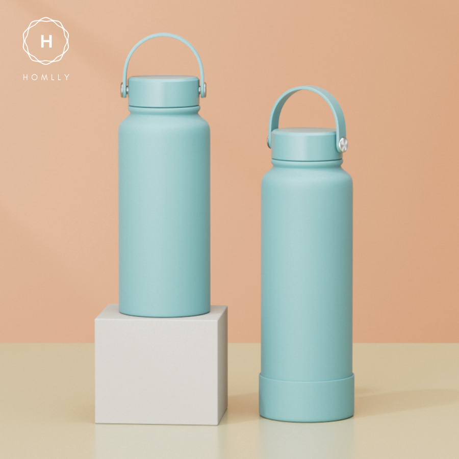 Homlly Ella Wide Mouth insulated water bottle with leakproof cap and bucket handle