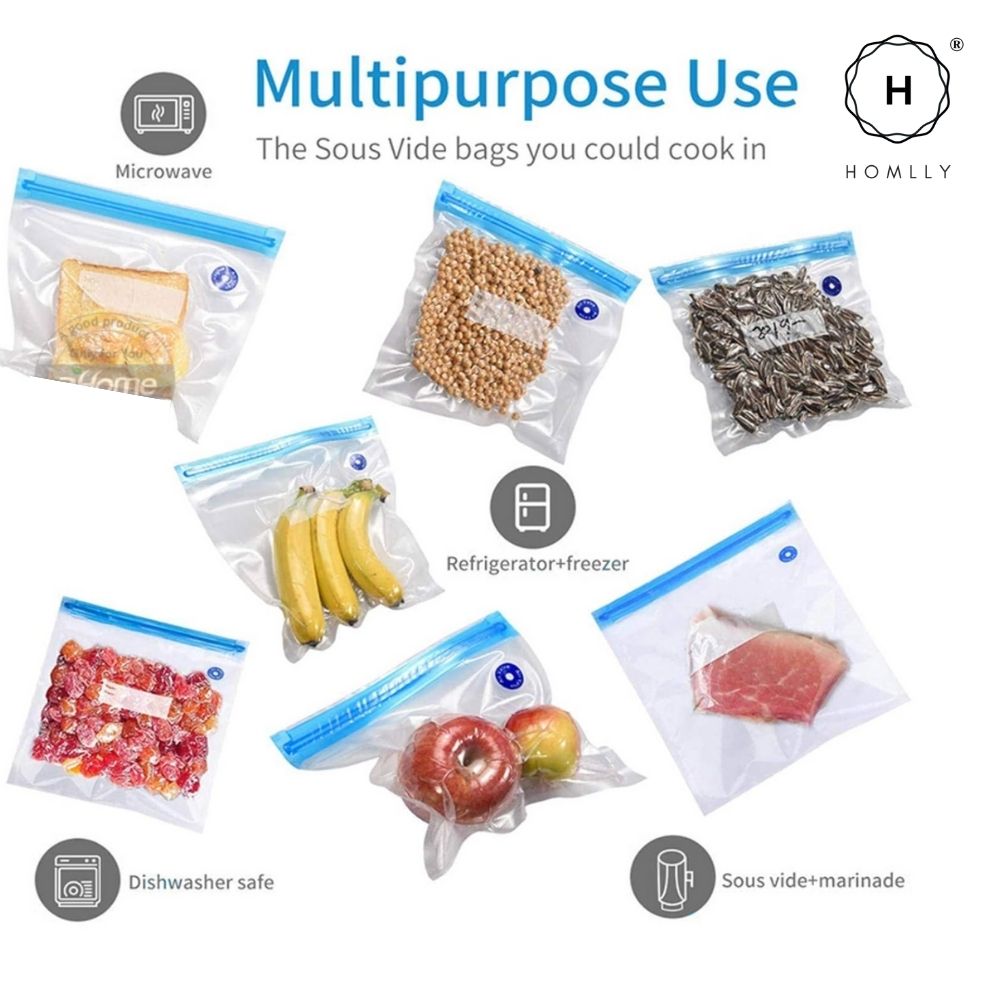 Homlly Reusable Sous Vide Food Vacuum Sealer Ziplock Bags with Portable Manual/Electric Vacuum Sealer Pump