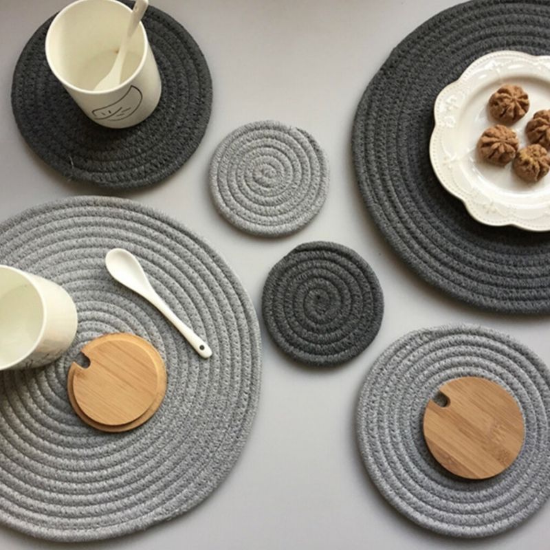 Homlly Modern Braided Round Table Coasters (4pcs)