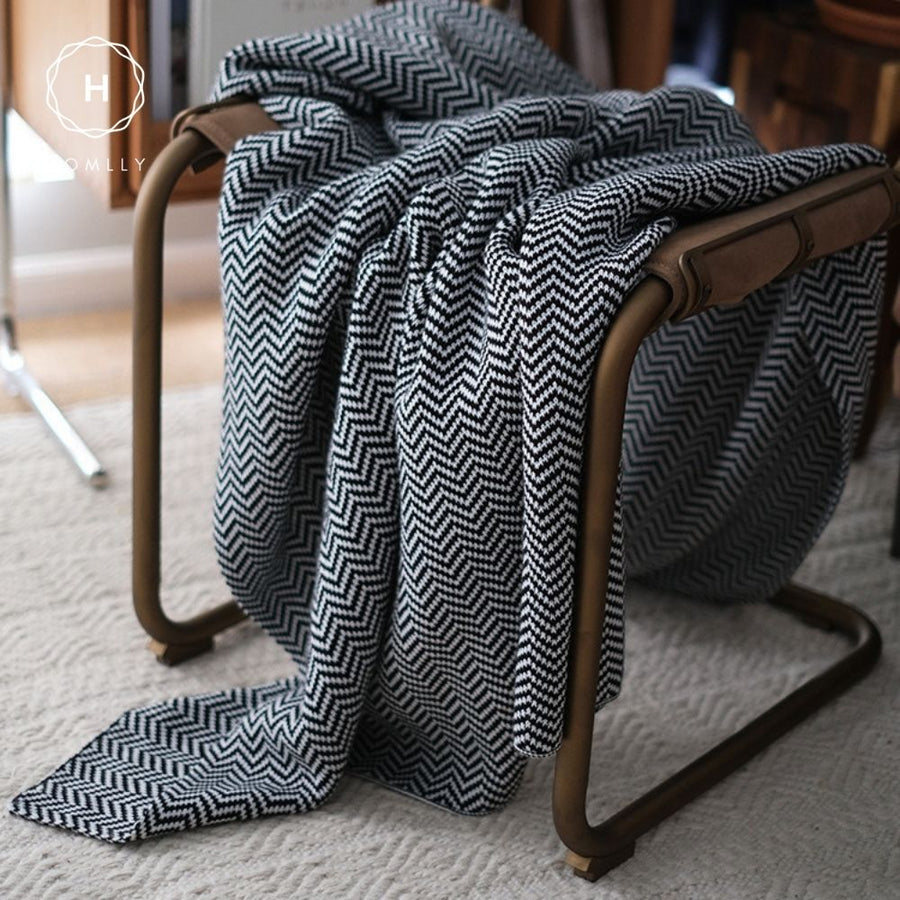 Homlly Herringbone Knitted Soft Woven Blanket Throw
