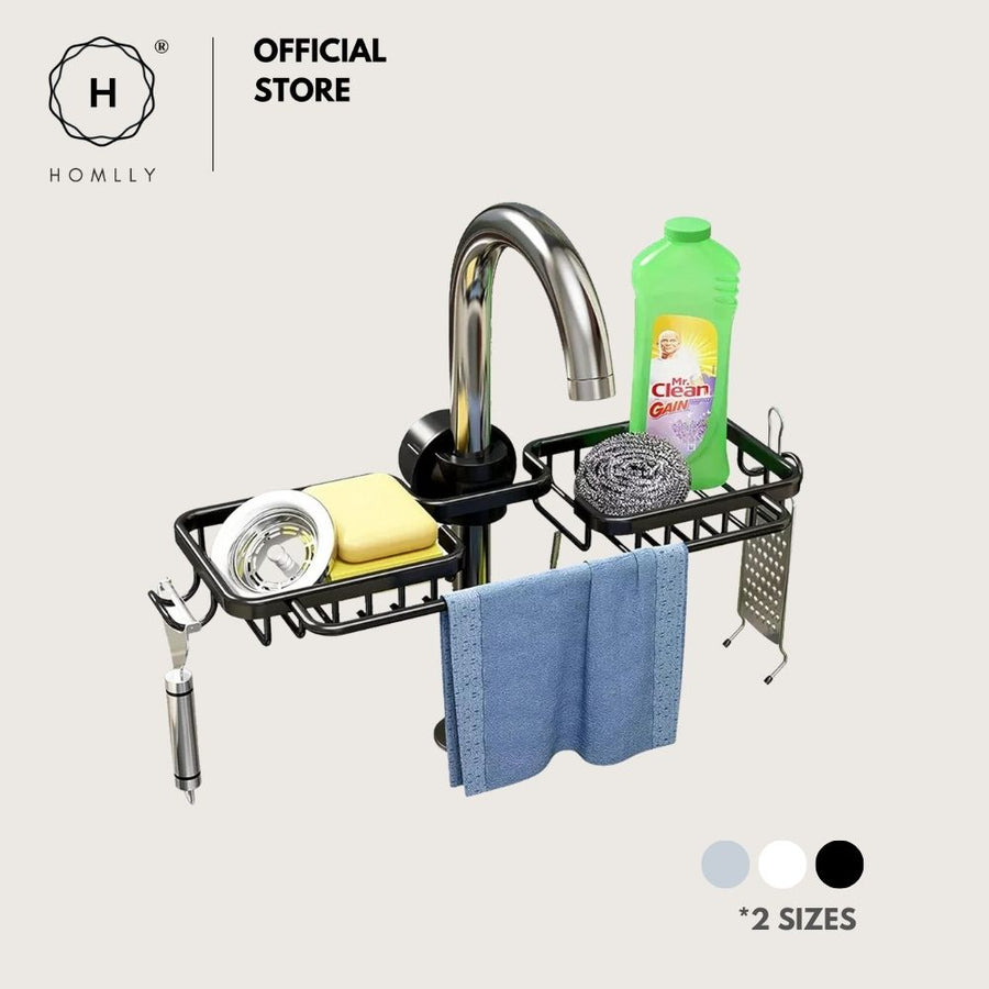 Homlly Aluminum Detachable Single Double Sponge Dish Cloth Facuet Tap Holder Shelf with Towel Hooks