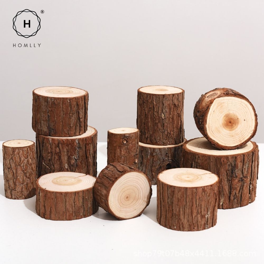 Homlly Unfinished Wood Rounds Natural Thicken Slab with Bark for Coasters Centerpieces Wedding Rustic Craft Wooden Christmas Ornaments
