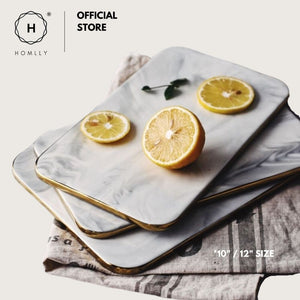 Homlly Gold Rim Marble Print Ceramic Serving Food Jewellery Display Plate Tray