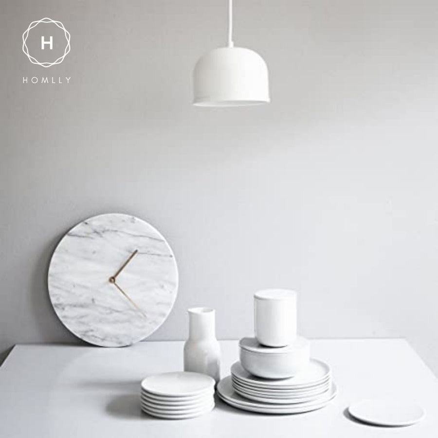 Homlly Contemporary Minimalist Natural Marble Wall Clock with Gold Hands (30cm)
