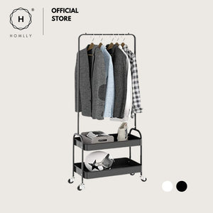 Homlly 2 Tier Movable Metal Basket Organizer Coat Rack with Wheels