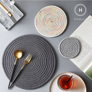 Homlly Modern Braided Round Table Coasters (4pcs)