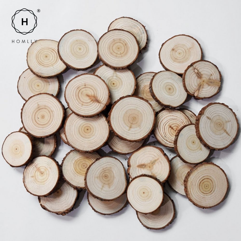 Homlly Unfinished Wood Rounds Natural Thicken Slab with Bark for Coasters Centerpieces Wedding Rustic Craft Wooden Christmas Ornaments