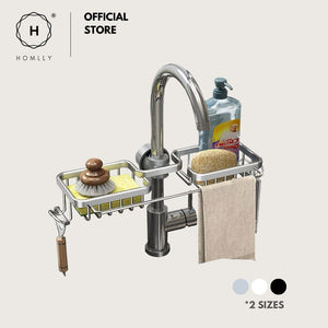 Homlly Aluminum Detachable Single Double Sponge Dish Cloth Facuet Tap Holder Shelf with Towel Hooks