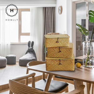 Homlly Handmade Woven Straw Storage boxes w lids (3 pcs sets) - Homlly