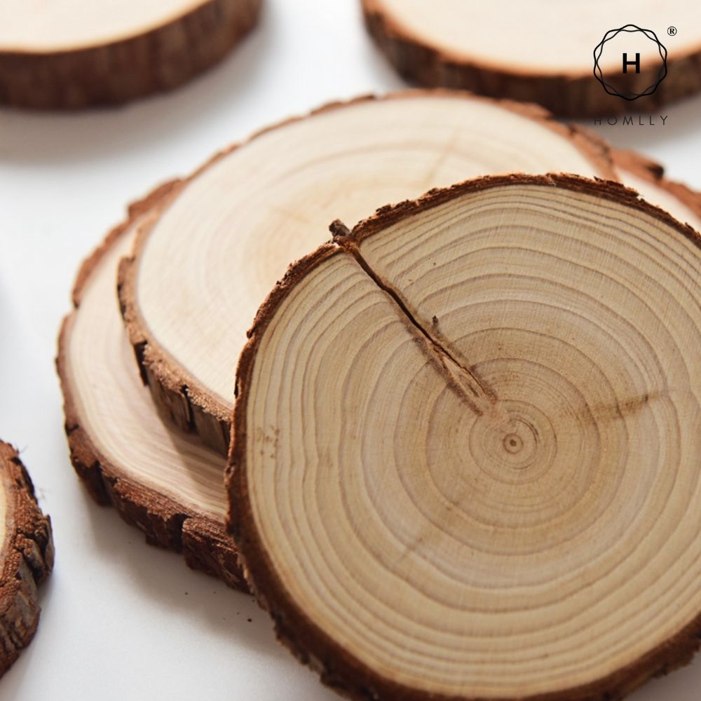 Homlly Unfinished Wood Rounds Natural Thicken Slab with Bark for Coasters Centerpieces Wedding Rustic Craft Wooden Christmas Ornaments