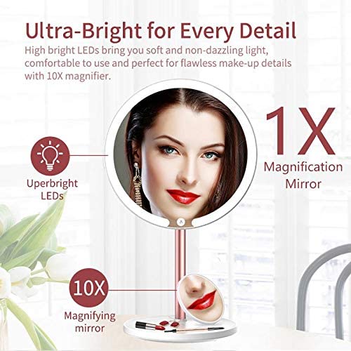 Homlly LED Makeup Mirror 10x Magnifier with 3 Color Light Modes