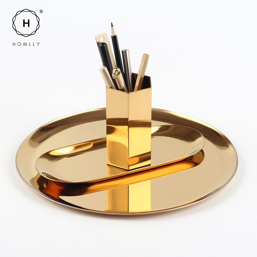 Homlly Keii Gold Stationary Set Dice Clip Ruler Pen Tape Scissor Holder