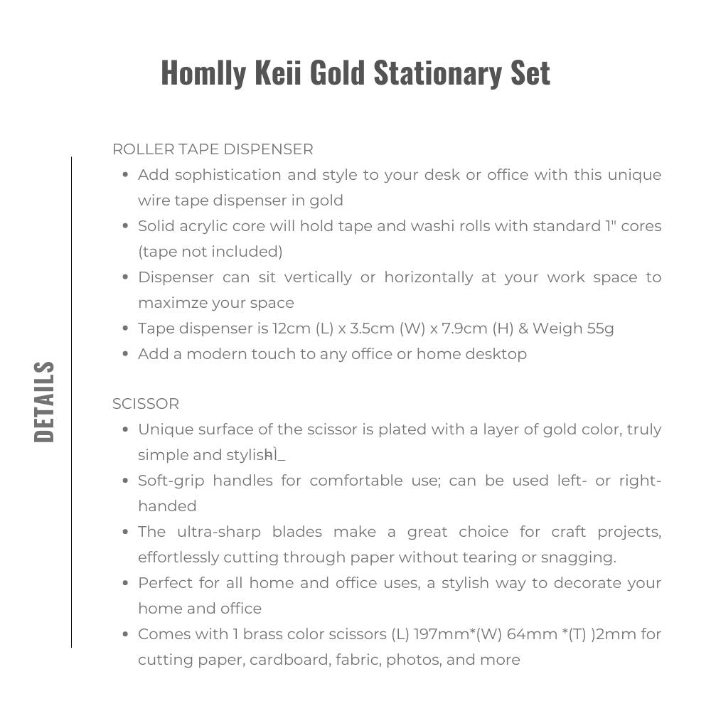 Homlly Keii Gold Stationary Set Dice Clip Ruler Pen Tape Scissor Holder