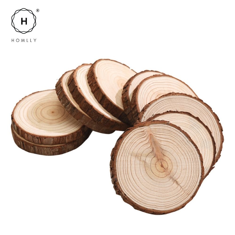 Homlly Unfinished Wood Rounds Natural Thicken Slab with Bark for Coasters Centerpieces Wedding Rustic Craft Wooden Christmas Ornaments