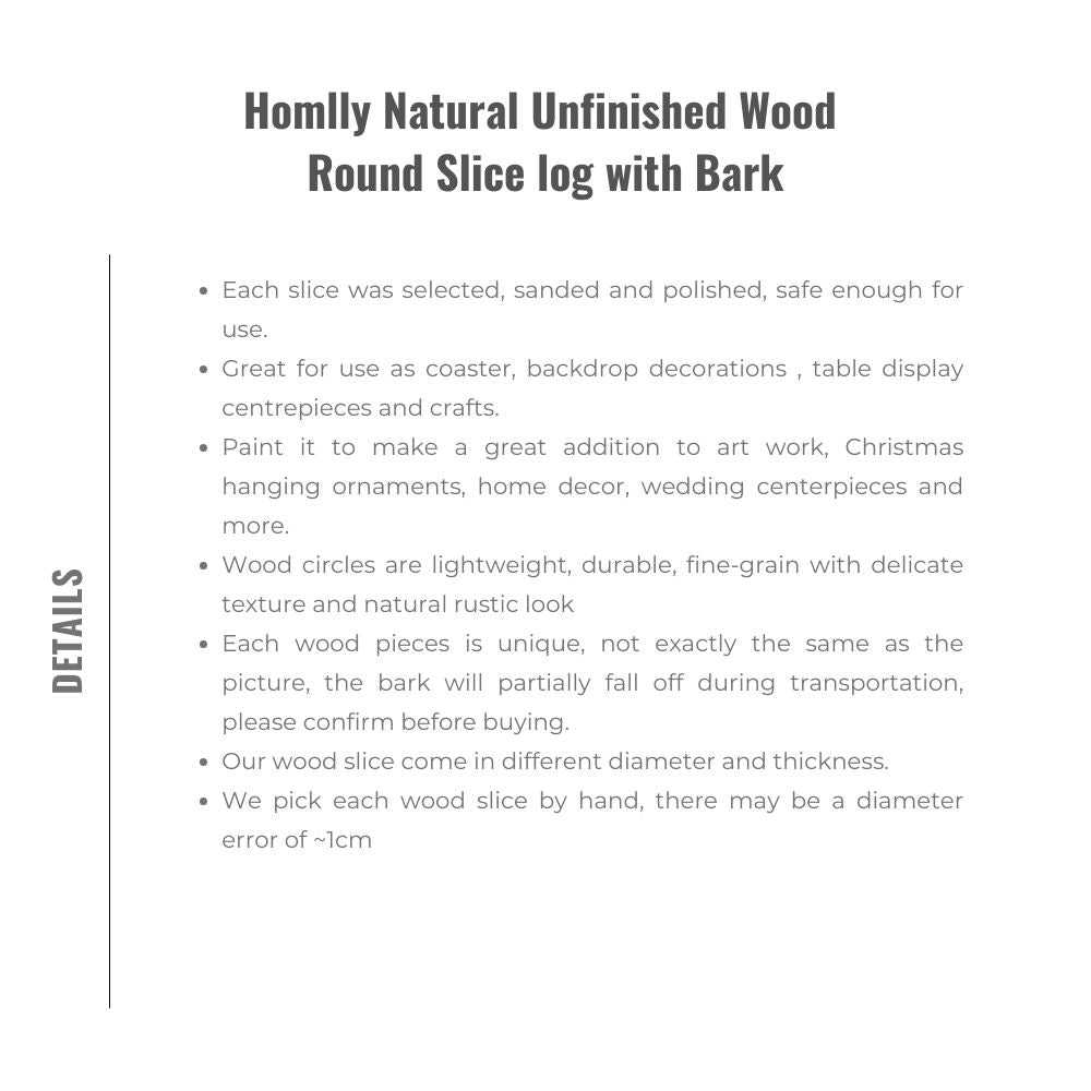 Homlly Unfinished Wood Rounds Natural Thicken Slab with Bark for Coasters Centerpieces Wedding Rustic Craft Wooden Christmas Ornaments
