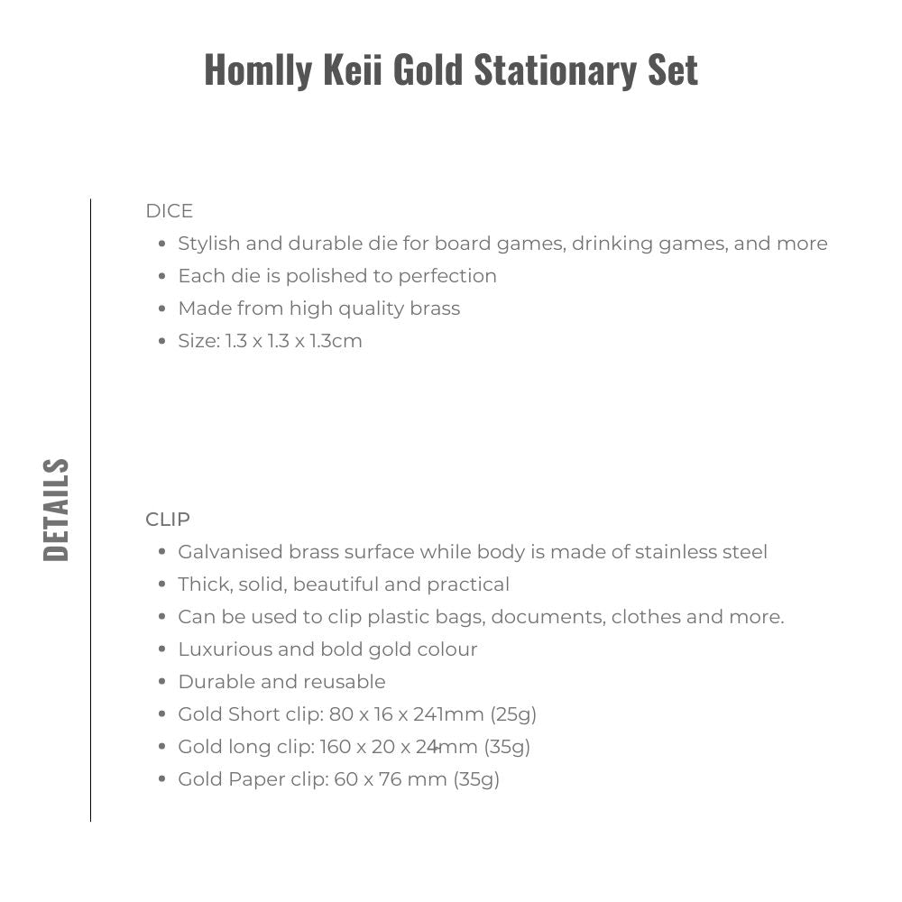 Homlly Keii Gold Stationary Set Dice Clip Ruler Pen Tape Scissor Holder