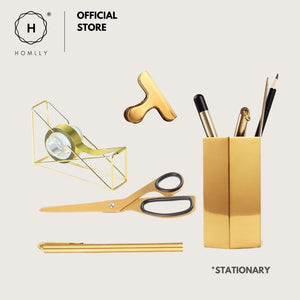 Homlly Keii Gold Stationary Set Dice Clip Ruler Pen Tape Scissor Holder