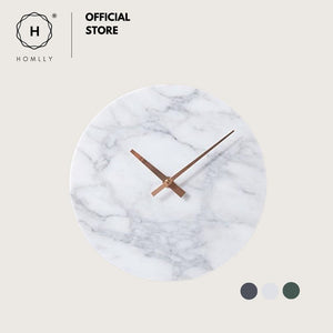 Homlly Contemporary Minimalist Natural Marble Wall Clock with Gold Hands (30cm)
