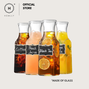 Homlly 1L Water Carafe Clear Glass Pitcher with Lid (Square Base)