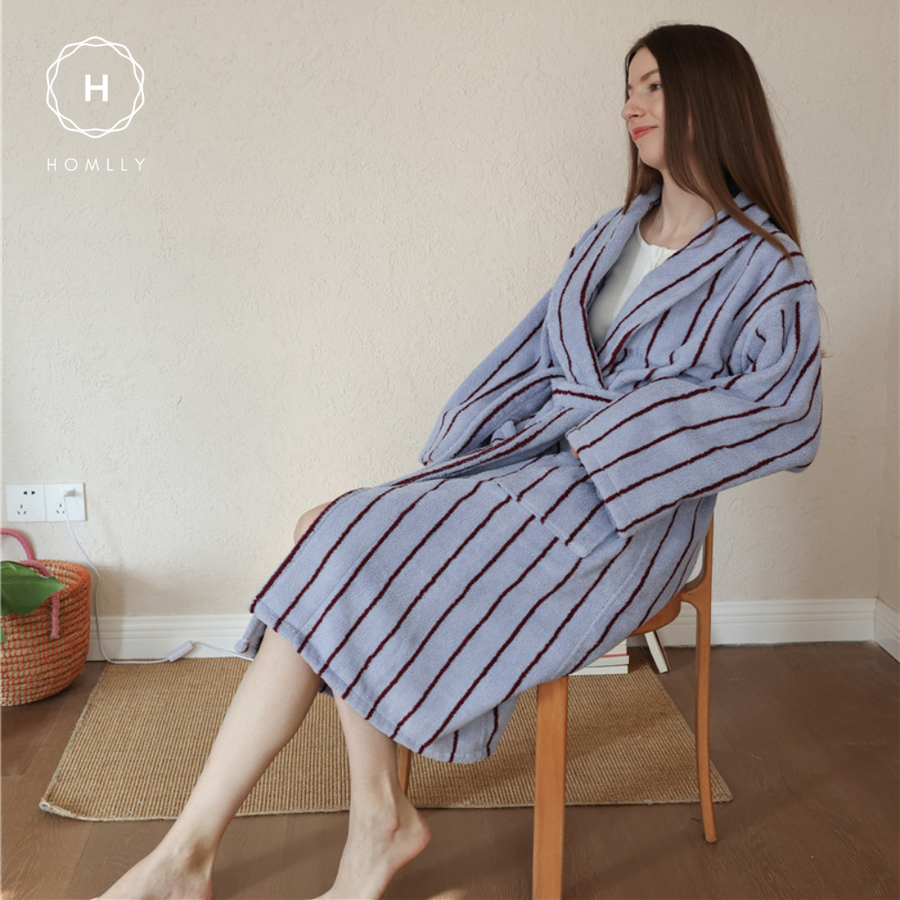 Homlly Edo Classic Stripe Hair Bath Robe Luxury Pure Cotton Towel