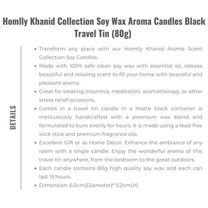 Homlly Khanid Collection Soy Wax Aroma Candles Black Travel Tin (80g)