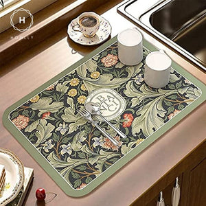 Homlly Floral Super Absorbent Anti Slip Dish Drying Mat for Kitchen Counter Placemat