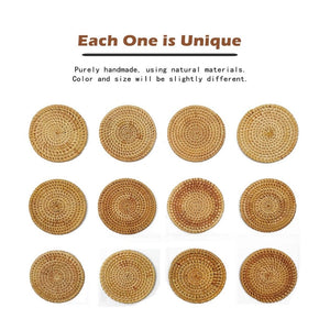Homlly 100% Natural eco-friendly Hand Made Rattan Coaster Set (6pcs) with Coaster Box