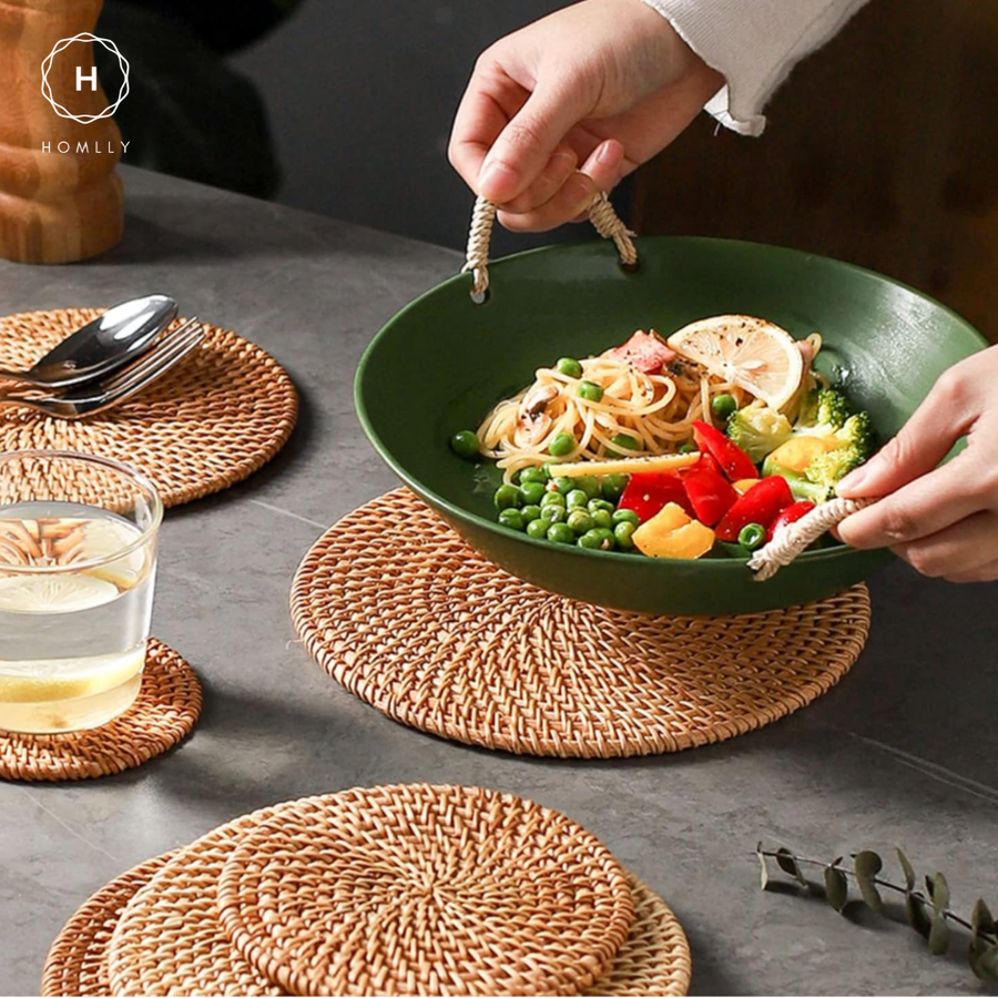 Homlly Hashi 100% Natural Hand Made Rattan Coaster (Various Sizes)