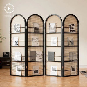 Homlly Modern Rattan Screen Room Divider with Magazines Holder (2/3/4 Panels)