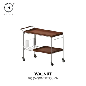Homlly Bisii Mid-Century Rectangular Rolling Serving Cart Trolley