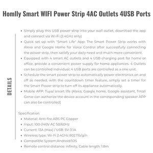 Homlly Smart WIFI Power Strip 4 AC Outlets  4 USB Ports