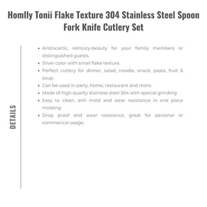 Homlly Tonii Flake Texture 304 Stainless Steel Spoon Fork Knife Cutlery Set