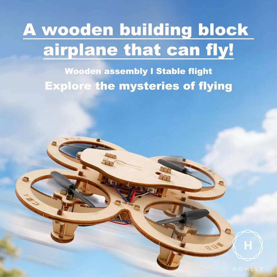 Homlly DIY Educational Stem Wooden Assembly Drone Car Lamp Model Kit