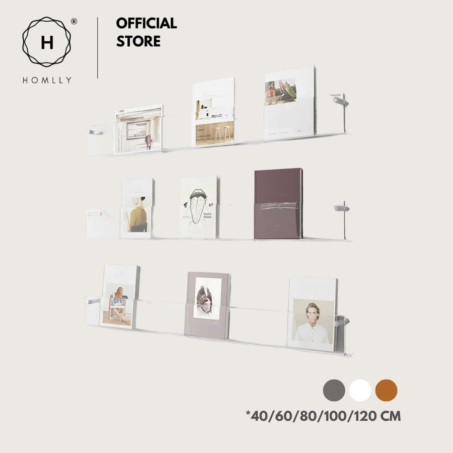 Homlly Nuii Clear Acrylic Wall Bookshelf Magazine Rack Holder