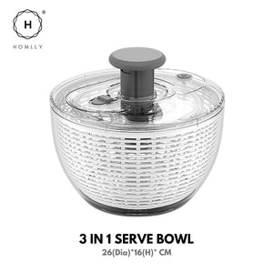 Homlly Press Pump 3 in 1 Multi-Use Vegetable Fruit Salad Spinner Dryer Serve Bowl