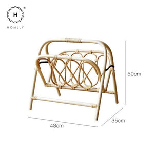 Homlly Rattan Newspaper Magazine Foldable Floor Shelf Organiser Rack