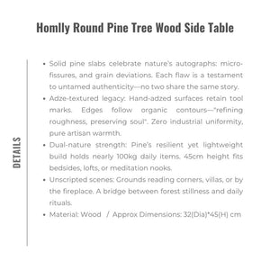 Homlly Round Pine Tree Wood Side Table