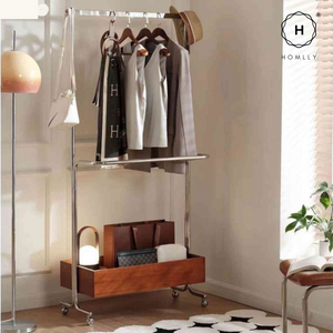 Homlly Unii Hanging Clothes Stainless Steel Rack Cart with Storage on wheels