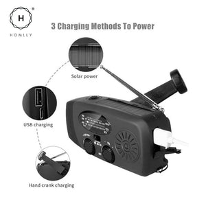 Homlly Emergency Hand Crank Solar AM/ FM Radio with LED Flashlight & 2000mAh Power Bank Phone Charger