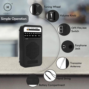 Homlly Portable Pocket Size FM/AM Radio with Loud Speaker