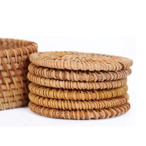 Homlly 100% Natural eco-friendly Hand Made Rattan Coaster Set (6pcs) with Coaster Box