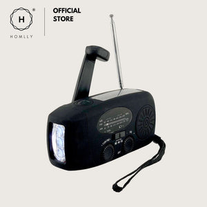 Homlly Emergency Hand Crank Solar AM/ FM Radio with LED Flashlight & 2000mAh Power Bank Phone Charger