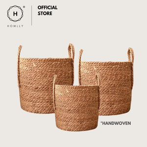 Homlly Handwoven Straw Rope Storage Basket with Jute Handles