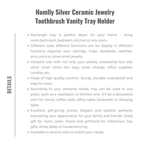 Homlly Silver Ceramic Jewelry Toothbrush Vanity Tray Holder