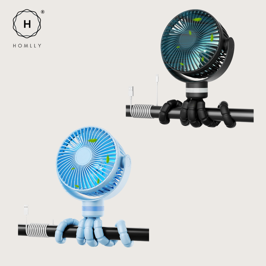 Homlly Portable 8000mAh Rechargeable 360°Rotate Stroller Fan with 2 Modes LED Night Light