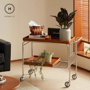 Homlly Bisii Mid-Century Rectangular Rolling Serving Cart Trolley